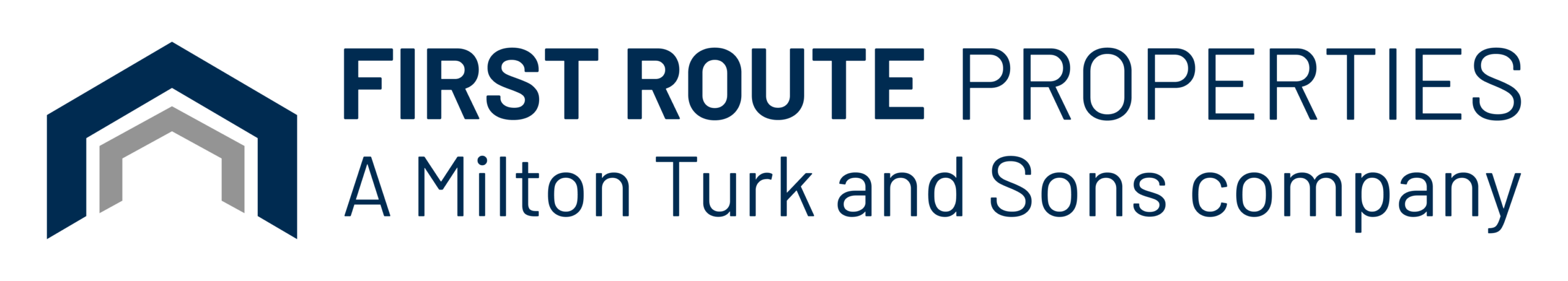 First Route Properties logo with a navy blue geometric house roof icon to the left of the wordmark.