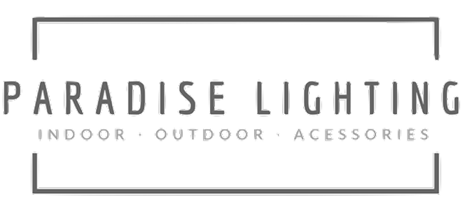 Paradise Lighting logo reading 'Paradise Lighting' with 'Indoor • Outdoor • Accessories' on a black background with a white border frame.