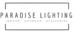 Paradise Lighting logo reading 'Paradise Lighting' with 'Indoor • Outdoor • Accessories' on a black background with a white border frame.